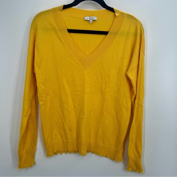 J. Society Women Yellow Distressed V-Neck Knit Pullover Sweater Top Small - Picture 7 of 7